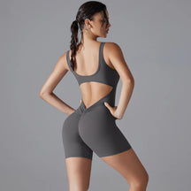Macacão Esportivo New V Back Scrunch Feminino – Body Sem Mangas para Academia, Yoga e Treinos