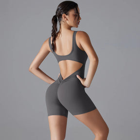 Macacão Esportivo New V Back Scrunch Feminino – Body Sem Mangas para Academia, Yoga e Treinos