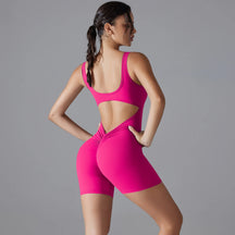 Macacão Esportivo New V Back Scrunch Feminino – Body Sem Mangas para Academia, Yoga e Treinos