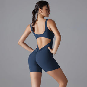 Macacão Esportivo New V Back Scrunch Feminino – Body Sem Mangas para Academia, Yoga e Treinos